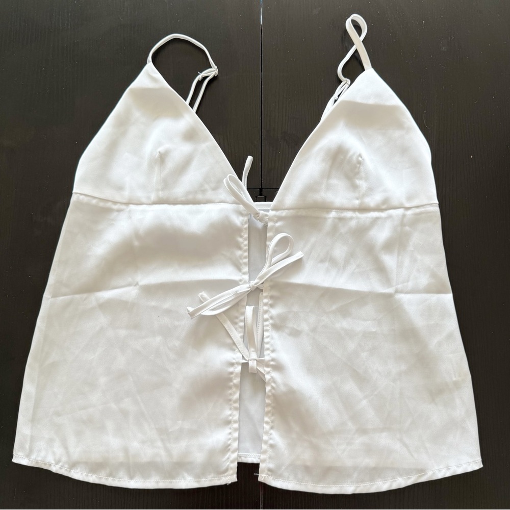 SHEIN White Satin Tie-Front Camisole